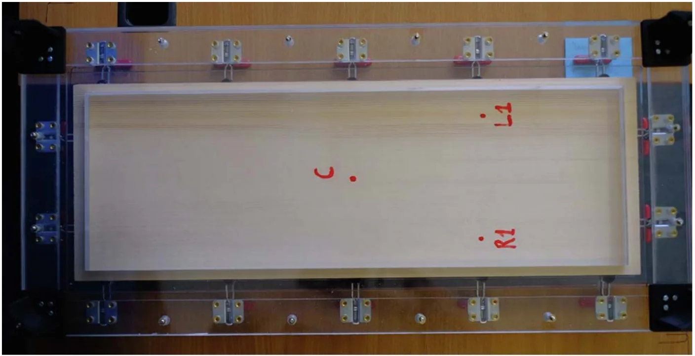 Clamped spruce board used for the validation measurements